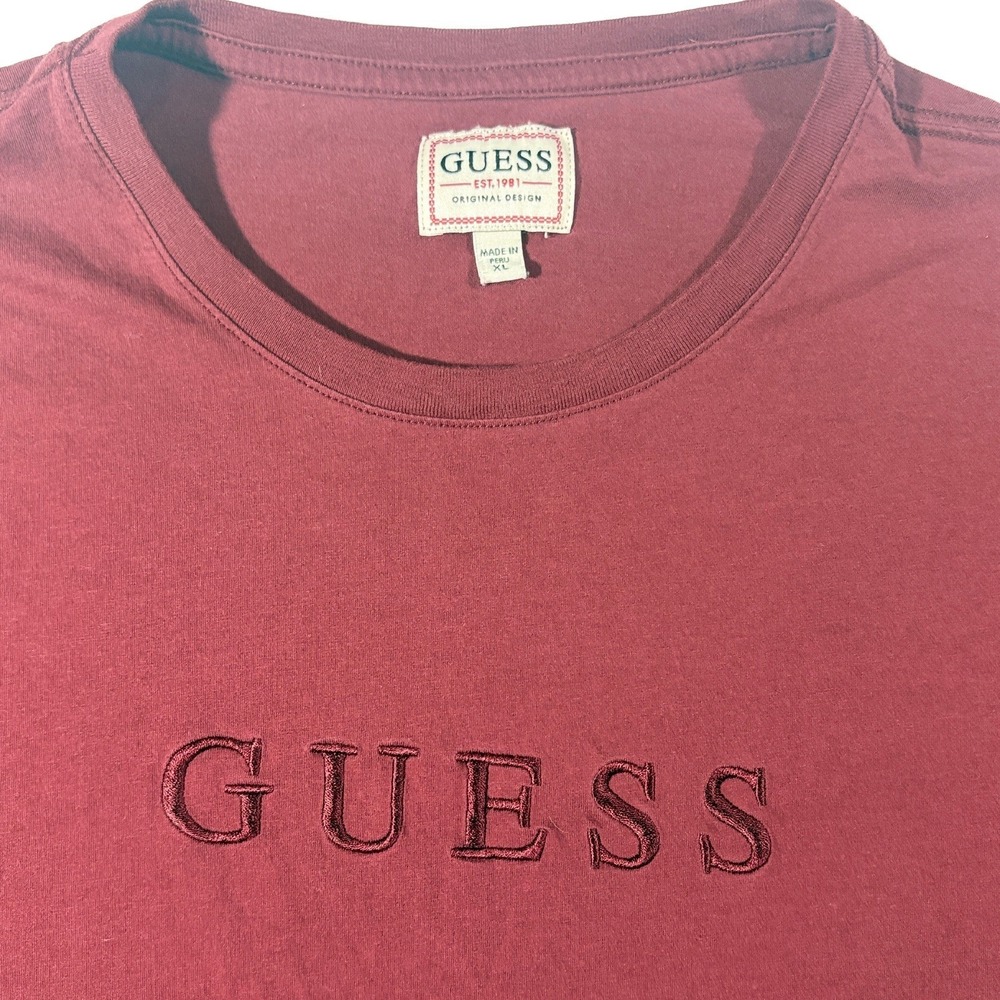 Guess Men's Crewneck Short Sleeve Shirt Size XL Embroidered Logo Red Casual - Picture 3 of 8